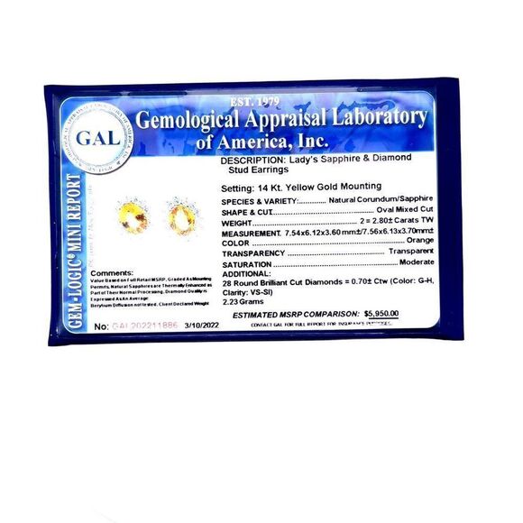 Natural Sapphire Diamond Stud Earrings 14k Gold 3.5 TCW Certified $5,950 211886 - Picture 13 of 13